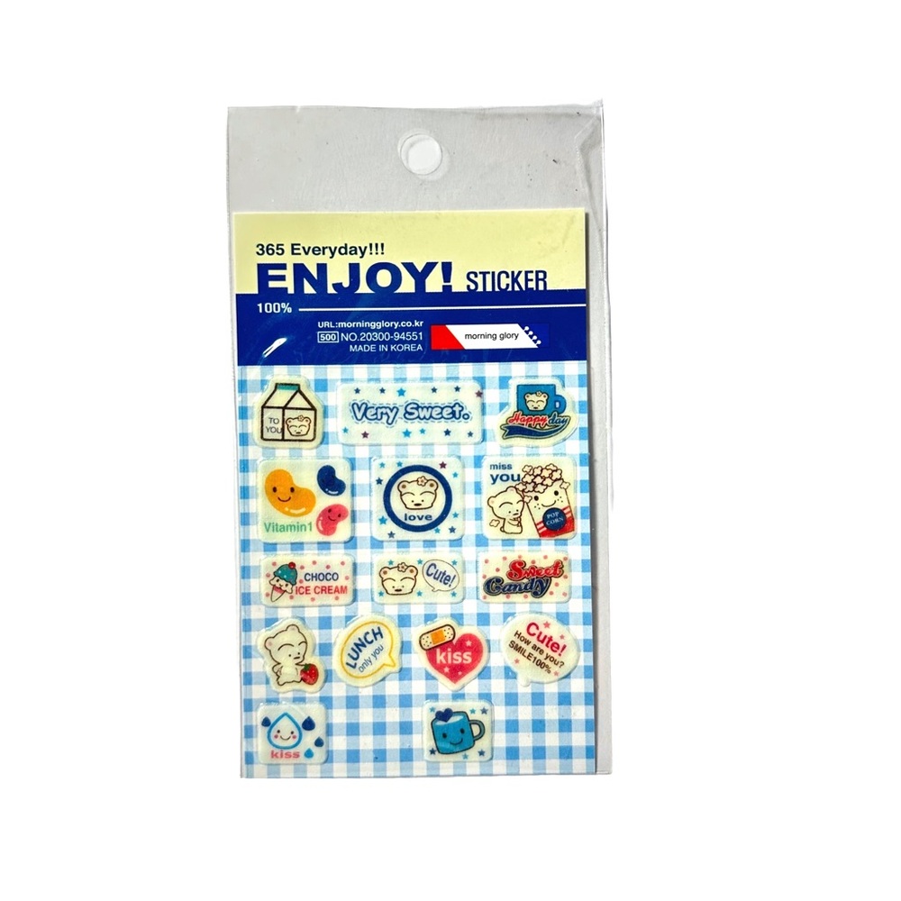 Vintage Morning Glory Korea Sticker 365 Everyday Enjoy! Blue Gingham